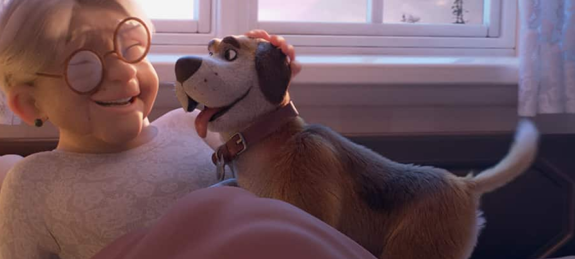 Vrouw is blij om hond te zien